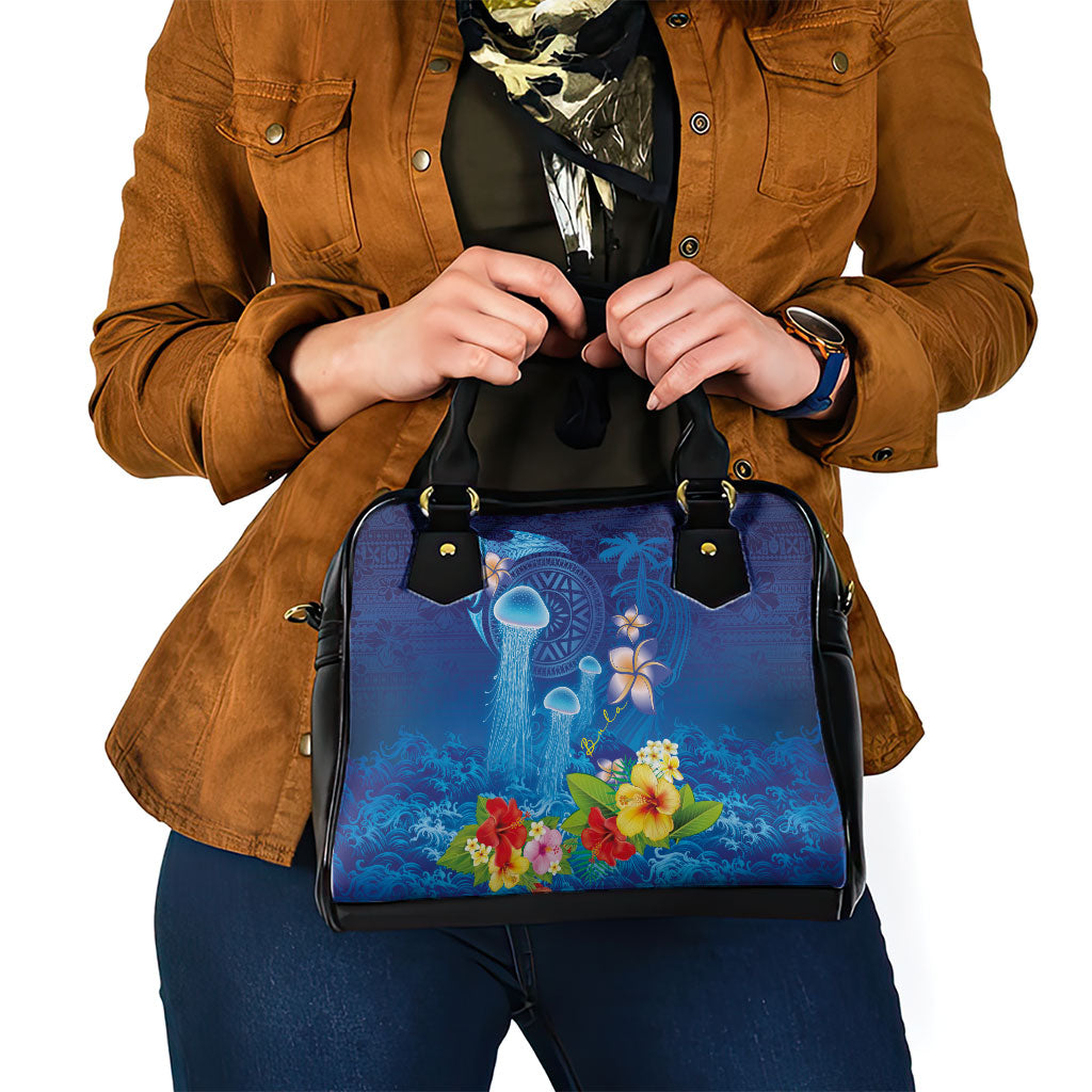 Fiji Jellyfish Shoulder Handbag Tapa Patterns and Hibiscus Sea Vibe LT03 - Polynesian Pride