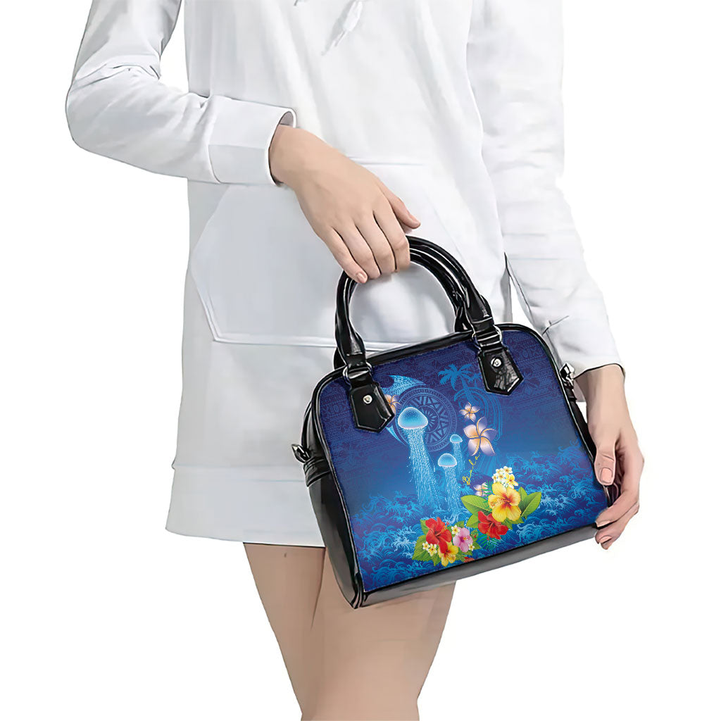 Fiji Jellyfish Shoulder Handbag Tapa Patterns and Hibiscus Sea Vibe LT03 - Polynesian Pride