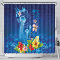 Fiji Jellyfish Shower Curtain Tapa Patterns and Hibiscus Sea Vibe LT03 - Polynesian Pride