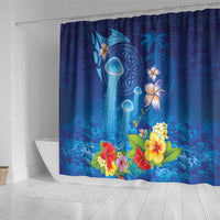 Fiji Jellyfish Shower Curtain Tapa Patterns and Hibiscus Sea Vibe LT03 - Polynesian Pride