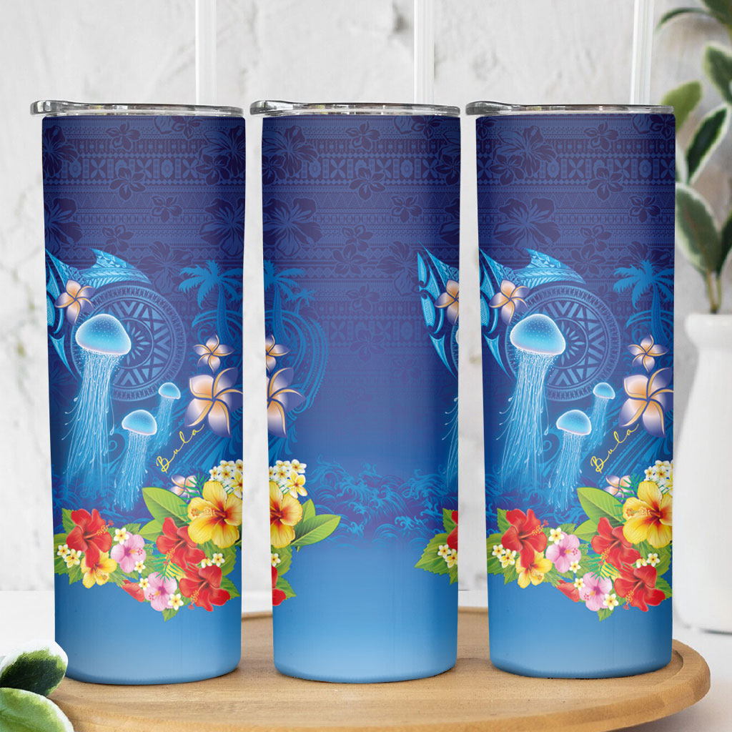 Fiji Jellyfish Skinny Tumbler Tapa Patterns and Hibiscus Sea Vibe LT03 - Polynesian Pride