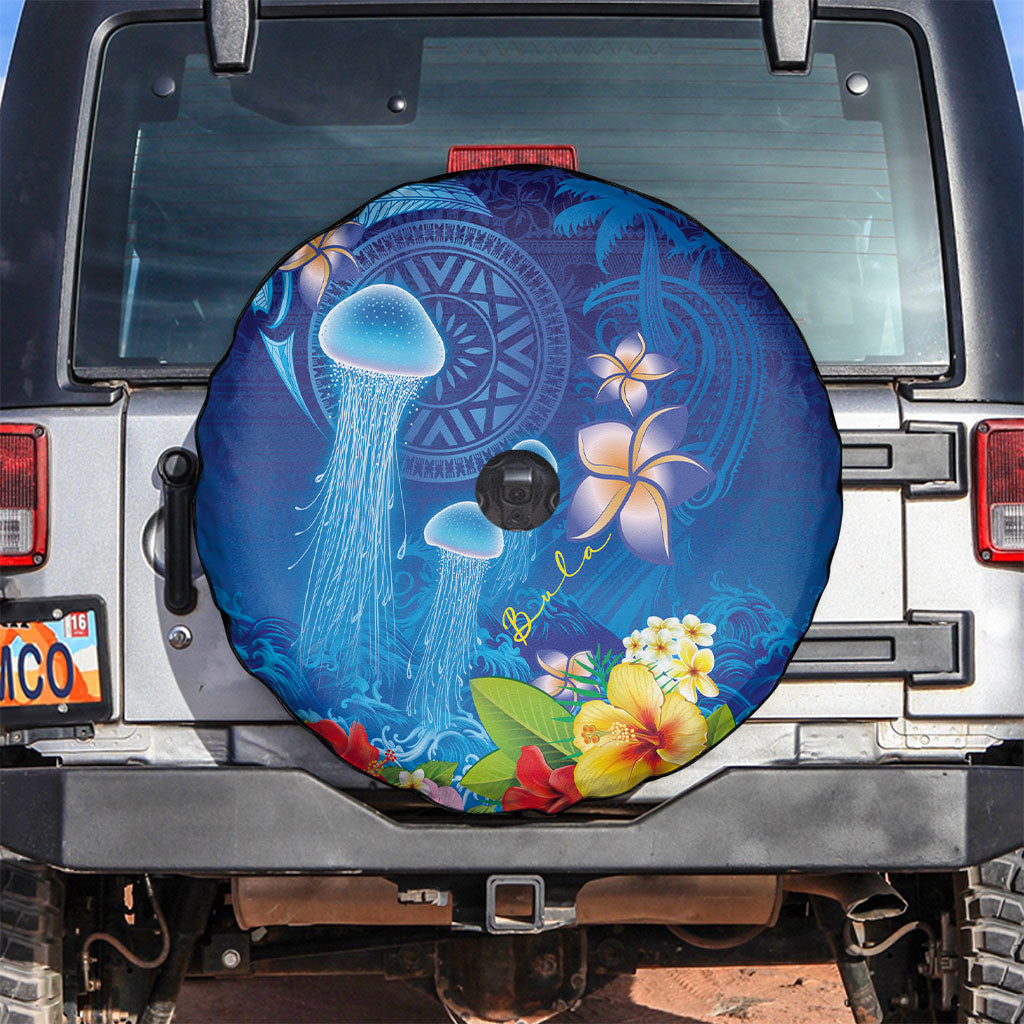 Fiji Jellyfish Spare Tire Cover Tapa Patterns and Hibiscus Sea Vibe LT03 Blue - Polynesian Pride