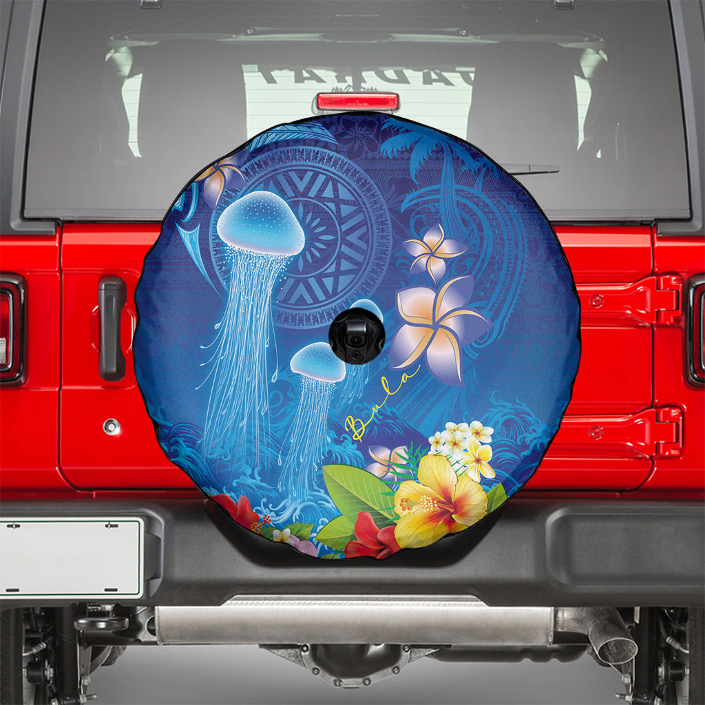 Fiji Jellyfish Spare Tire Cover Tapa Patterns and Hibiscus Sea Vibe LT03 - Polynesian Pride