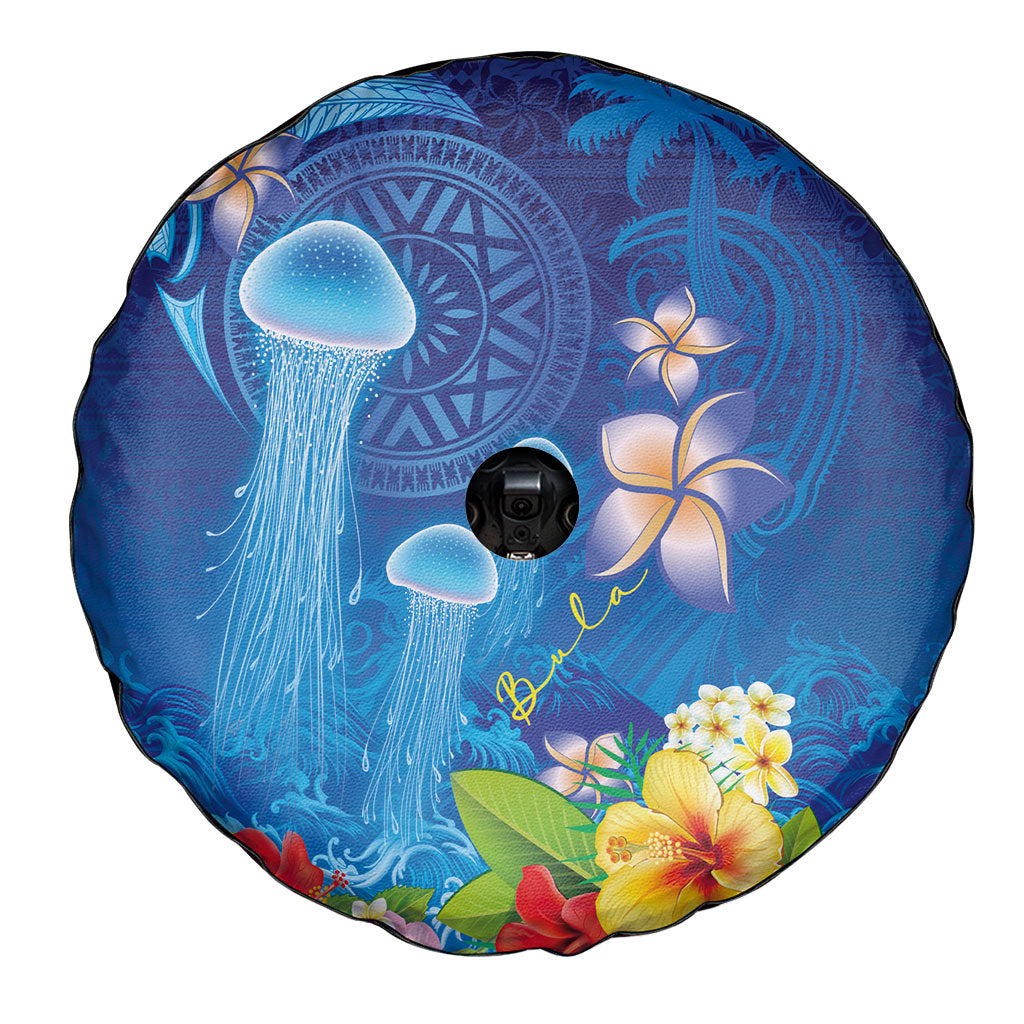 Fiji Jellyfish Spare Tire Cover Tapa Patterns and Hibiscus Sea Vibe LT03 - Polynesian Pride