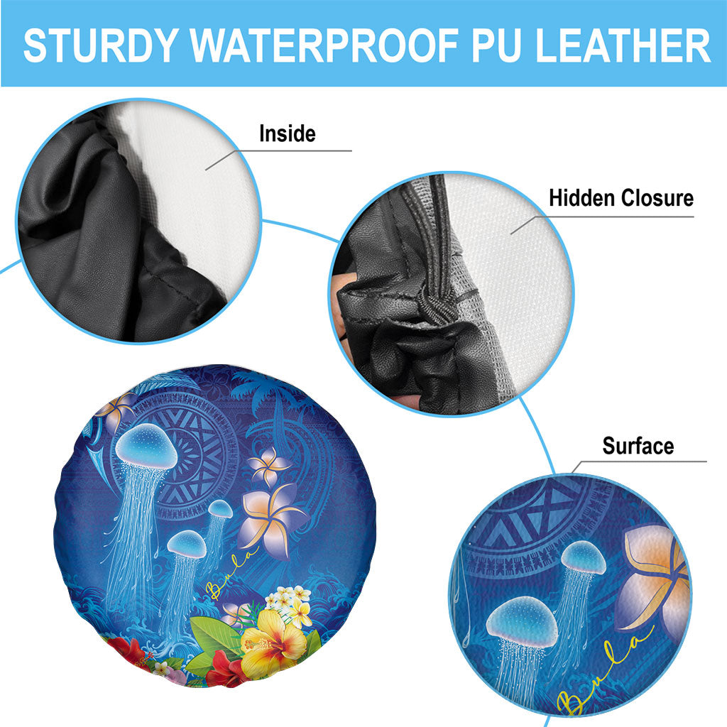 Fiji Jellyfish Spare Tire Cover Tapa Patterns and Hibiscus Sea Vibe LT03 - Polynesian Pride