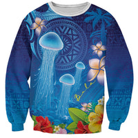 Fiji Jellyfish Sweatshirt Tapa Patterns and Hibiscus Sea Vibe