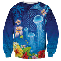 Fiji Jellyfish Sweatshirt Tapa Patterns and Hibiscus Sea Vibe
