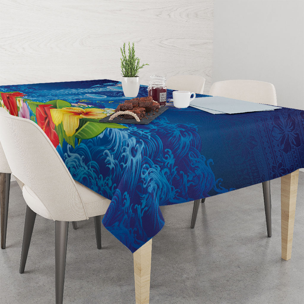 Fiji Jellyfish Tablecloth Tapa Patterns and Hibiscus Sea Vibe LT03 - Polynesian Pride