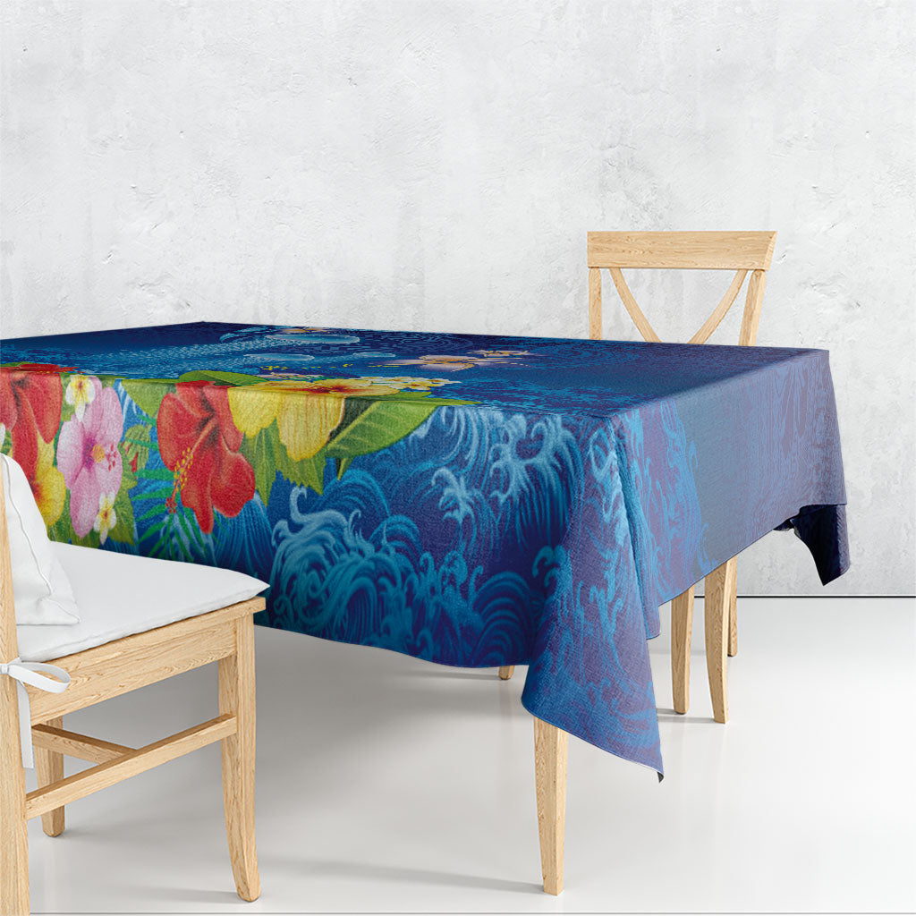 Fiji Jellyfish Tablecloth Tapa Patterns and Hibiscus Sea Vibe LT03 - Polynesian Pride
