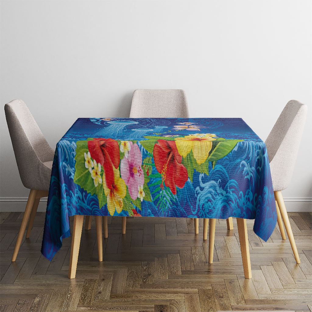 Fiji Jellyfish Tablecloth Tapa Patterns and Hibiscus Sea Vibe LT03 - Polynesian Pride