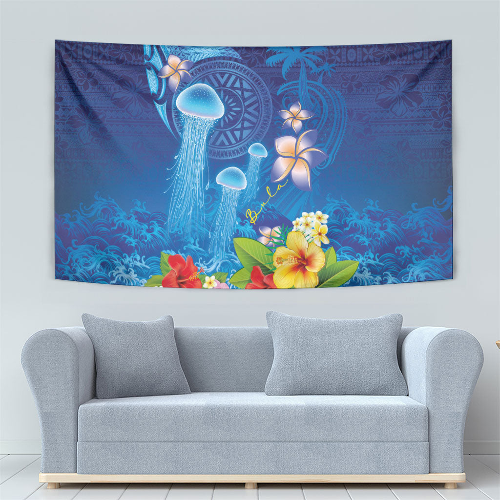 Fiji Jellyfish Tapestry Tapa Patterns and Hibiscus Sea Vibe LT03 - Polynesian Pride