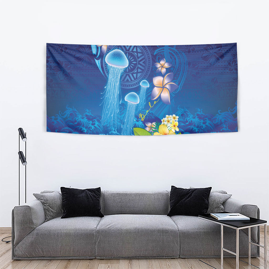 Fiji Jellyfish Tapestry Tapa Patterns and Hibiscus Sea Vibe LT03 - Polynesian Pride