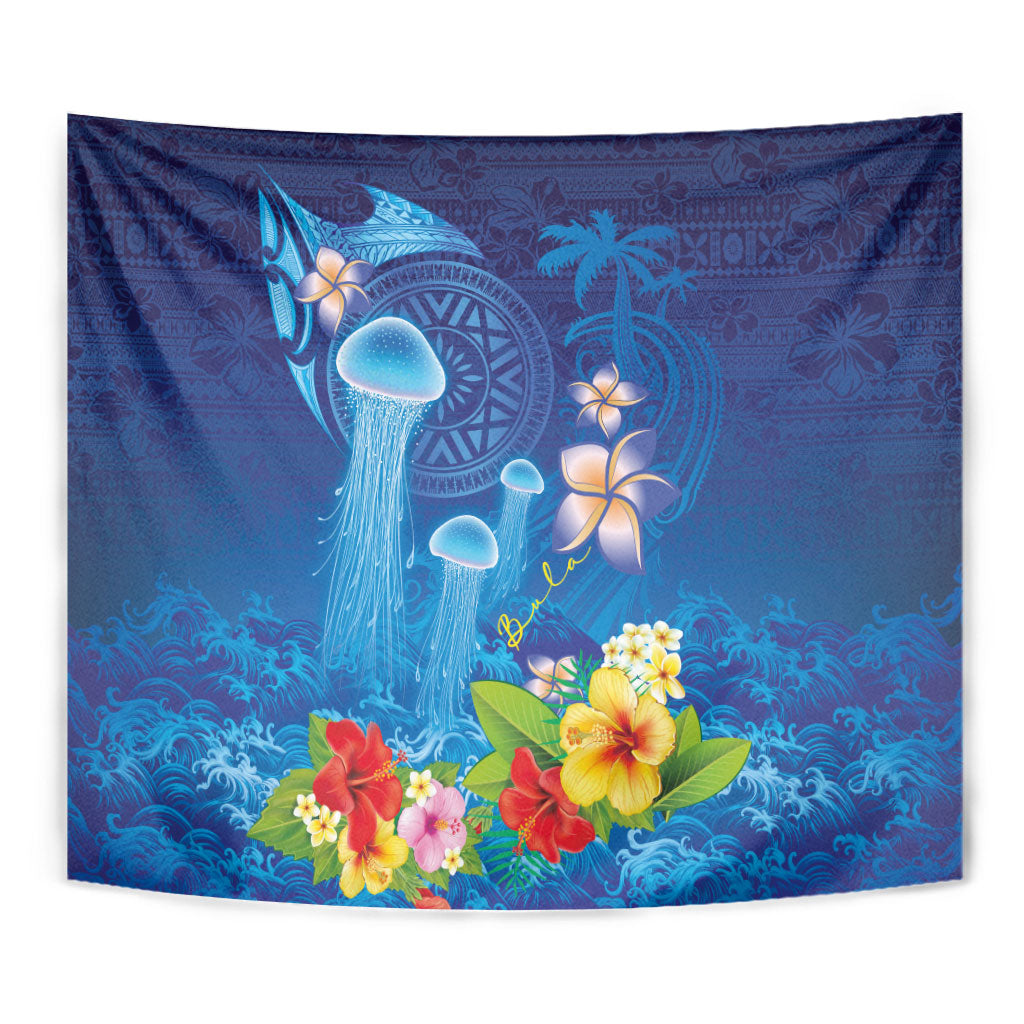 Fiji Jellyfish Tapestry Tapa Patterns and Hibiscus Sea Vibe LT03 - Polynesian Pride