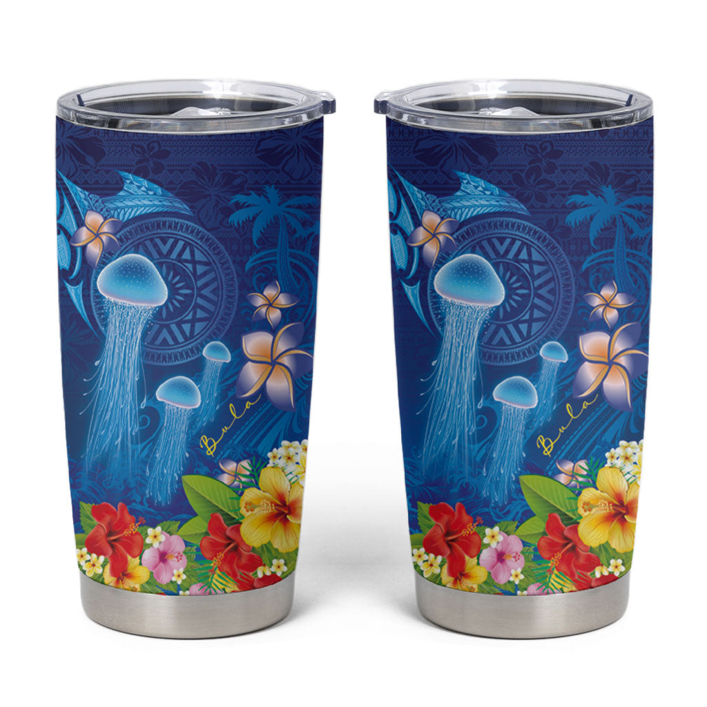 Fiji Jellyfish Tumbler Cup Tapa Patterns and Hibiscus Sea Vibe