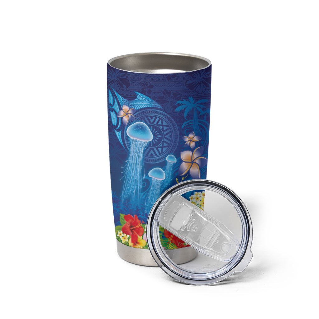 Fiji Jellyfish Tumbler Cup Tapa Patterns and Hibiscus Sea Vibe