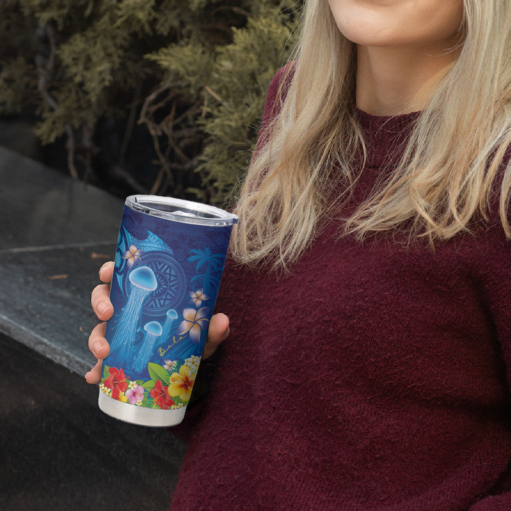 Fiji Jellyfish Tumbler Cup Tapa Patterns and Hibiscus Sea Vibe