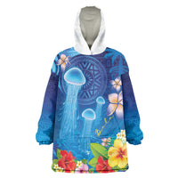 Fiji Jellyfish Wearable Blanket Hoodie Tapa Patterns and Hibiscus Sea Vibe