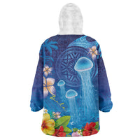 Fiji Jellyfish Wearable Blanket Hoodie Tapa Patterns and Hibiscus Sea Vibe