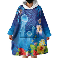 Fiji Jellyfish Wearable Blanket Hoodie Tapa Patterns and Hibiscus Sea Vibe