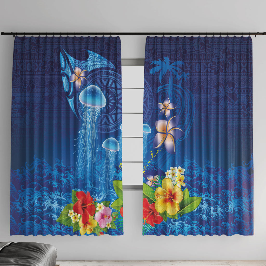 Fiji Jellyfish Window Curtain Tapa Patterns and Hibiscus Sea Vibe