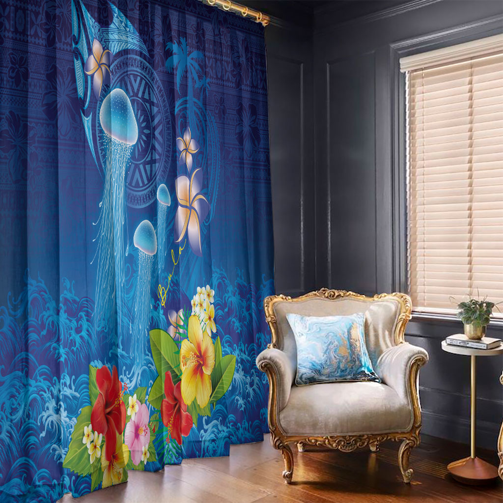 Fiji Jellyfish Window Curtain Tapa Patterns and Hibiscus Sea Vibe LT03 - Polynesian Pride