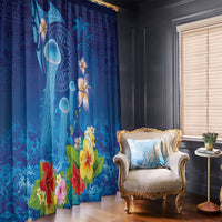 Fiji Jellyfish Window Curtain Tapa Patterns and Hibiscus Sea Vibe LT03 - Polynesian Pride