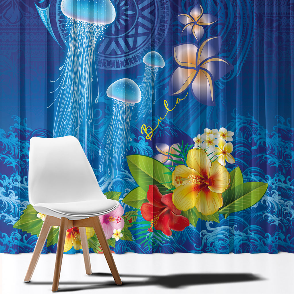 Fiji Jellyfish Window Curtain Tapa Patterns and Hibiscus Sea Vibe LT03 - Polynesian Pride