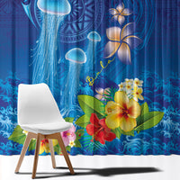 Fiji Jellyfish Window Curtain Tapa Patterns and Hibiscus Sea Vibe LT03 - Polynesian Pride