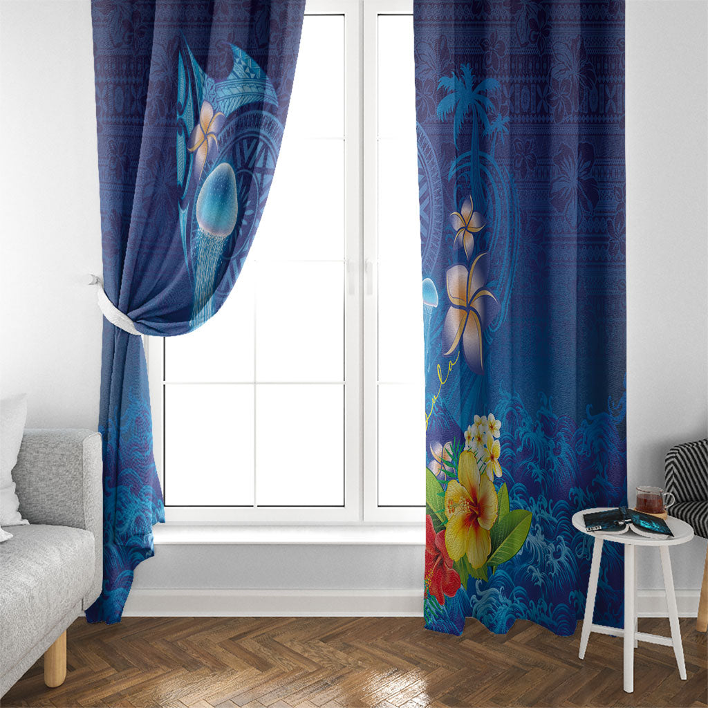 Fiji Jellyfish Window Curtain Tapa Patterns and Hibiscus Sea Vibe LT03 - Polynesian Pride