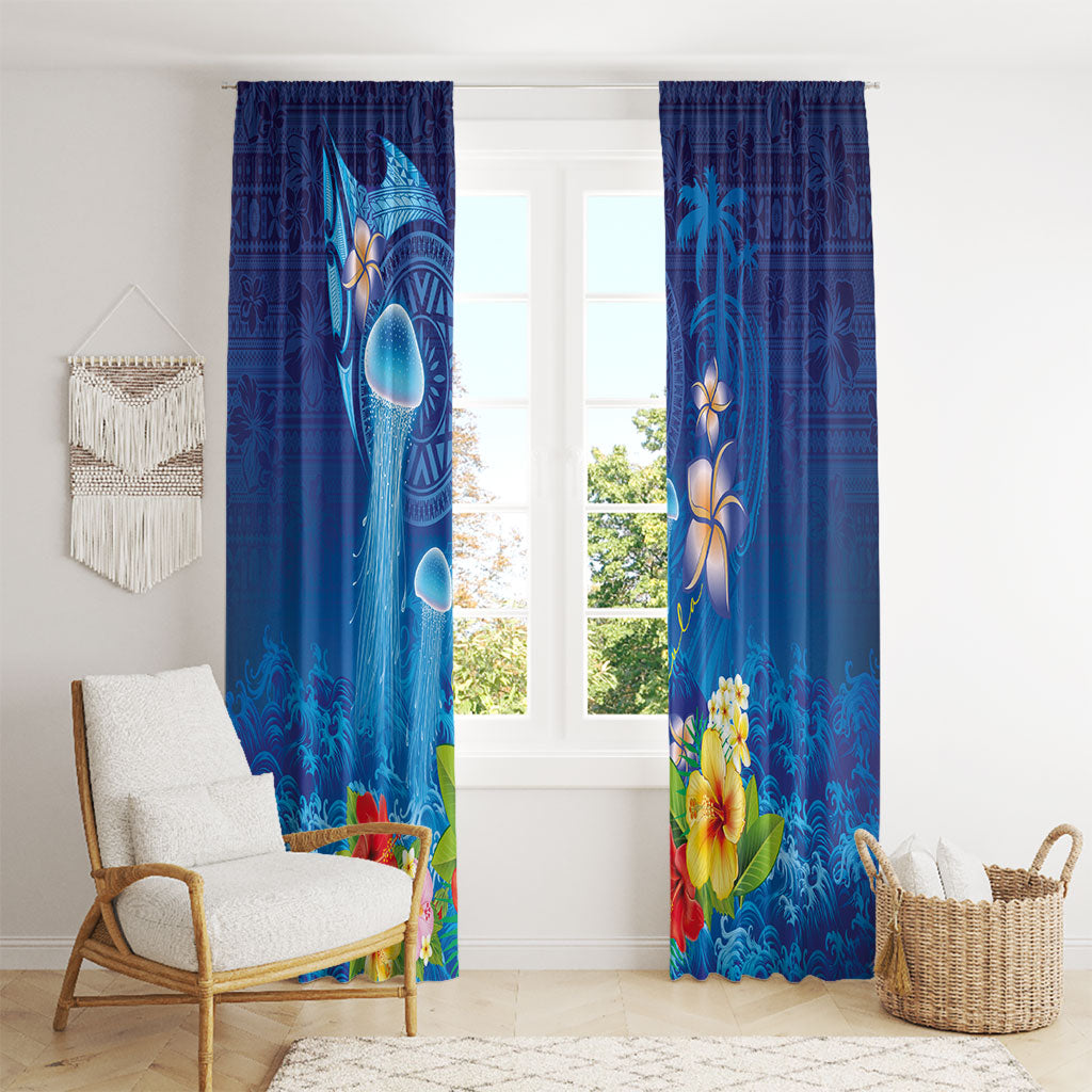 Fiji Jellyfish Window Curtain Tapa Patterns and Hibiscus Sea Vibe LT03 - Polynesian Pride