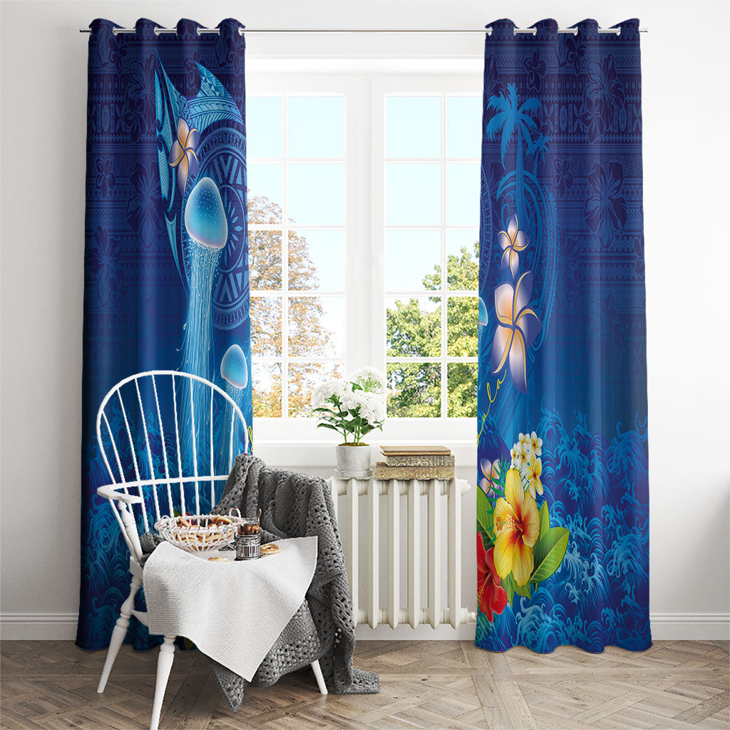Fiji Jellyfish Window Curtain Tapa Patterns and Hibiscus Sea Vibe LT03 - Polynesian Pride