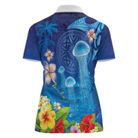 Fiji Jellyfish Women Polo Shirt Tapa Patterns and Hibiscus Sea Vibe LT03 - Polynesian Pride
