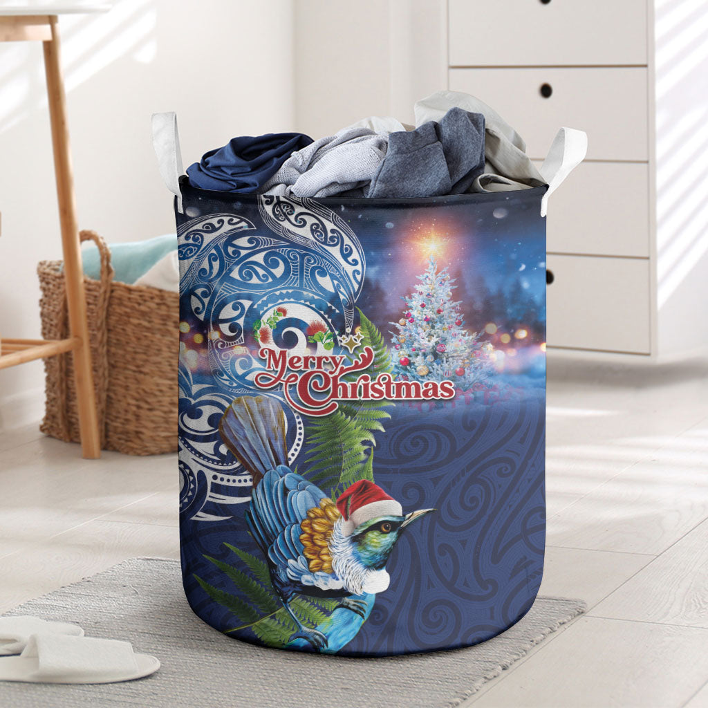 New Zealand Merry Christmas Laundry Basket Maori Tribal Pattern with Xmas Tui Bird LT03 Multicolor - Polynesian Pride