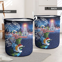 New Zealand Merry Christmas Laundry Basket Maori Tribal Pattern with Xmas Tui Bird LT03 - Polynesian Pride