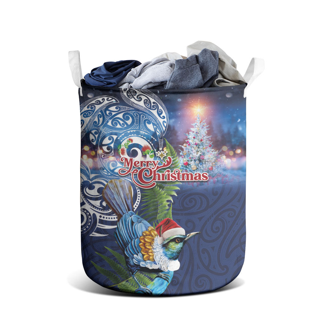 New Zealand Merry Christmas Laundry Basket Maori Tribal Pattern with Xmas Tui Bird LT03 - Polynesian Pride