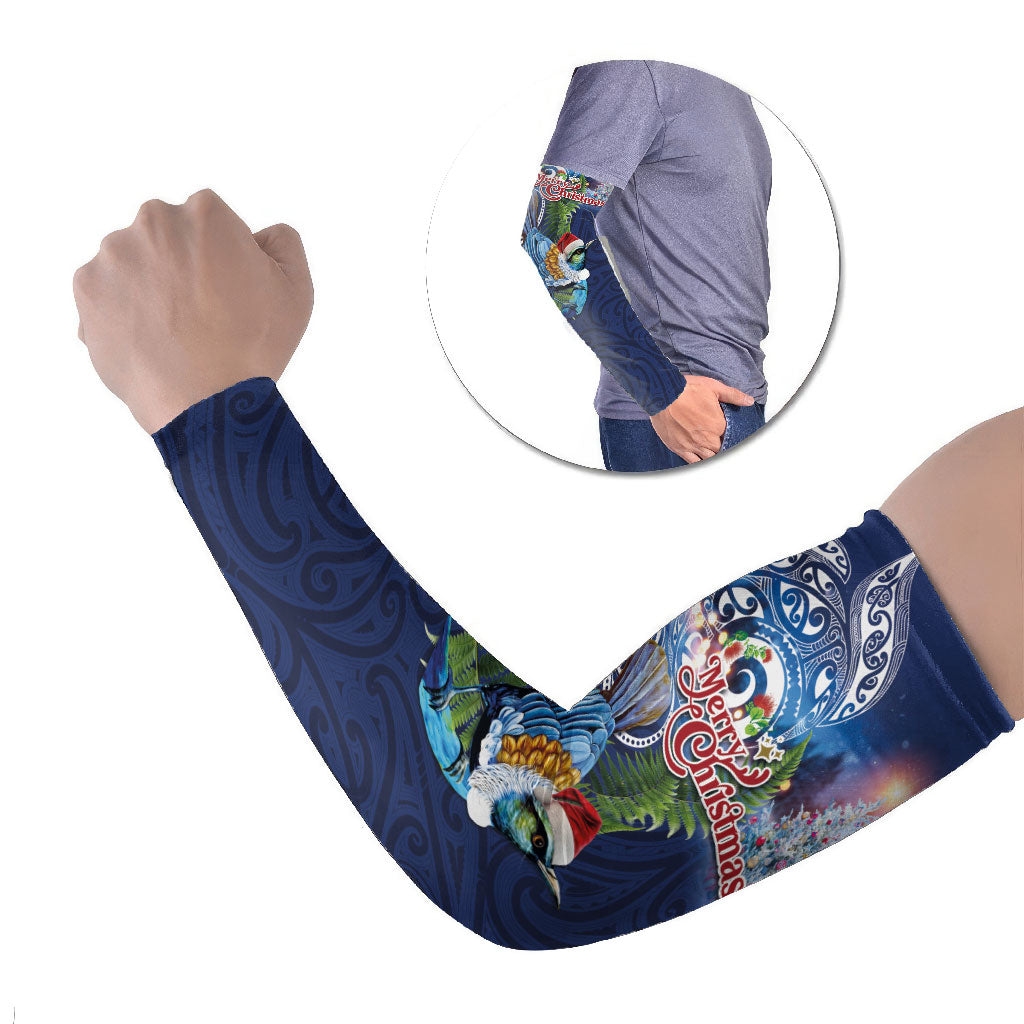 New Zealand Merry Christmas Arm Sleeves Maori Tribal Pattern with Xmas Tui Bird LT03 Set of 2 Multicolor - Polynesian Pride