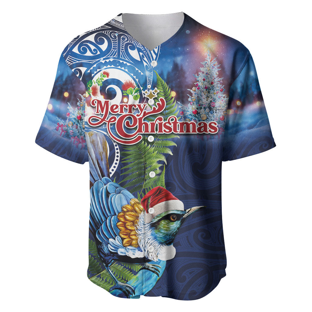 New Zealand Merry Christmas Baseball Jersey Maori Tribal Pattern with Xmas Tui Bird LT03 Multicolor - Polynesian Pride