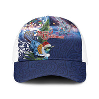 New Zealand Merry Christmas Baseball Net Cap Maori Tribal Pattern with Xmas Tui Bird LT03 One Size White Multicolor - Polynesian Pride