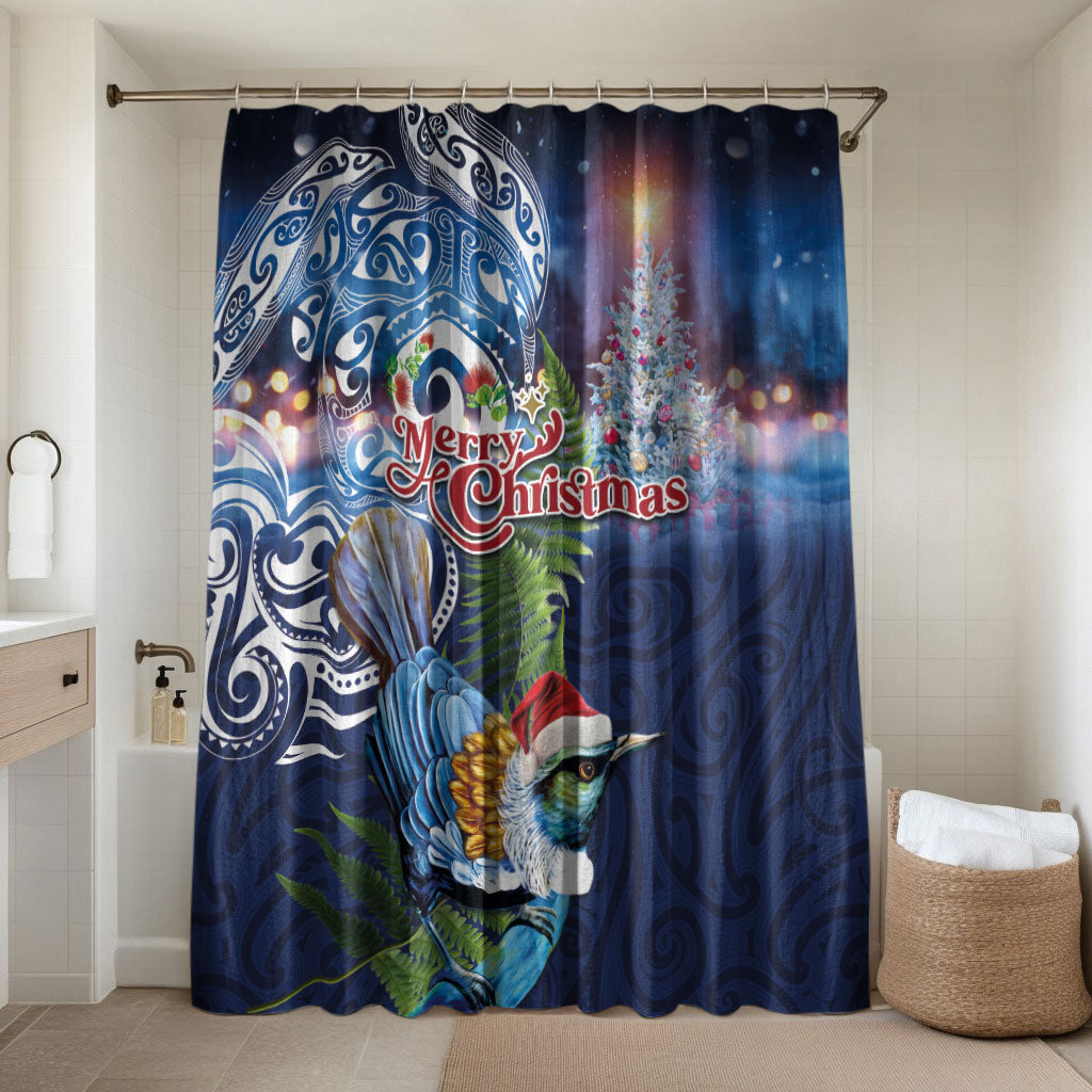 New Zealand Merry Christmas Bathroom Set Maori Tribal Pattern with Xmas Tui Bird LT03 Shower Curtain Only Multicolor - Polynesian Pride