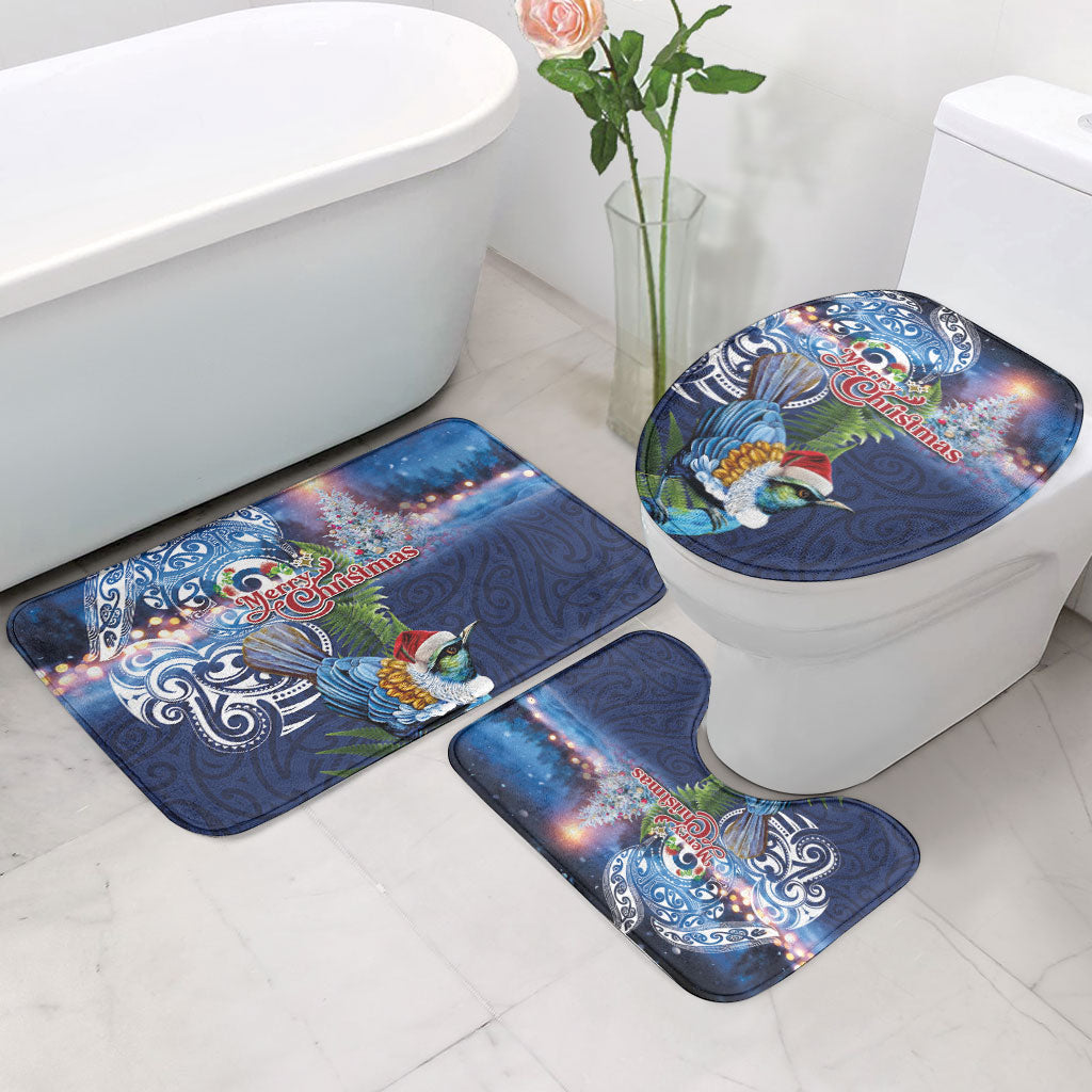 New Zealand Merry Christmas Bathroom Set Maori Tribal Pattern with Xmas Tui Bird LT03 - Polynesian Pride