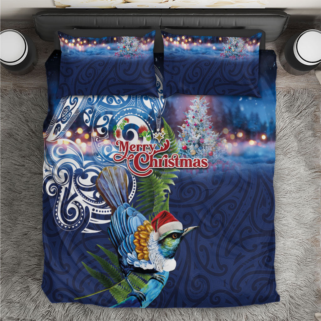 New Zealand Merry Christmas Bedding Set Maori Tribal Pattern with Xmas Tui Bird LT03 Multicolor - Polynesian Pride