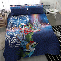New Zealand Merry Christmas Bedding Set Maori Tribal Pattern with Xmas Tui Bird