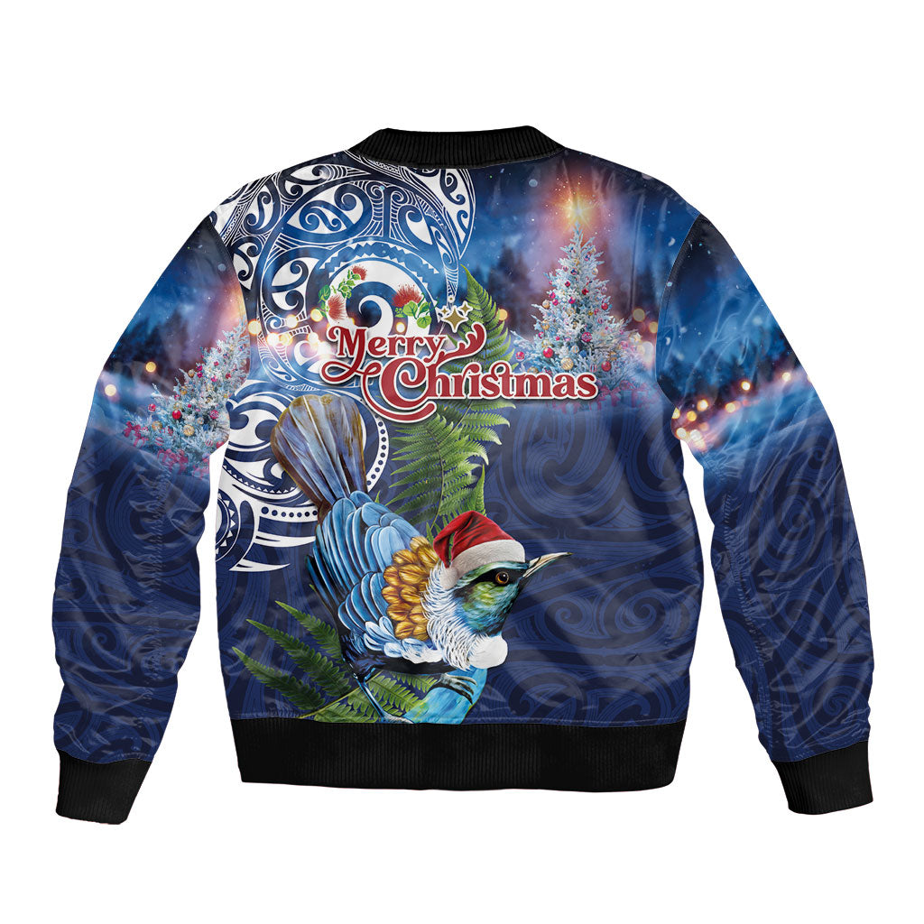 New Zealand Merry Christmas Bomber Jacket Maori Tribal Pattern with Xmas Tui Bird LT03 - Polynesian Pride