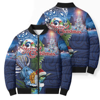 New Zealand Merry Christmas Bomber Puffer Jacket Maori Tribal Pattern with Xmas Tui Bird LT03 - Polynesian Pride