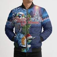 New Zealand Merry Christmas Bomber Puffer Jacket Maori Tribal Pattern with Xmas Tui Bird LT03 - Polynesian Pride