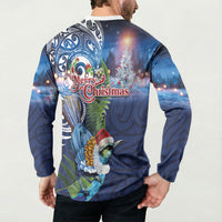 New Zealand Merry Christmas Button Sweatshirt Maori Tribal Pattern with Xmas Tui Bird LT03 - Polynesian Pride