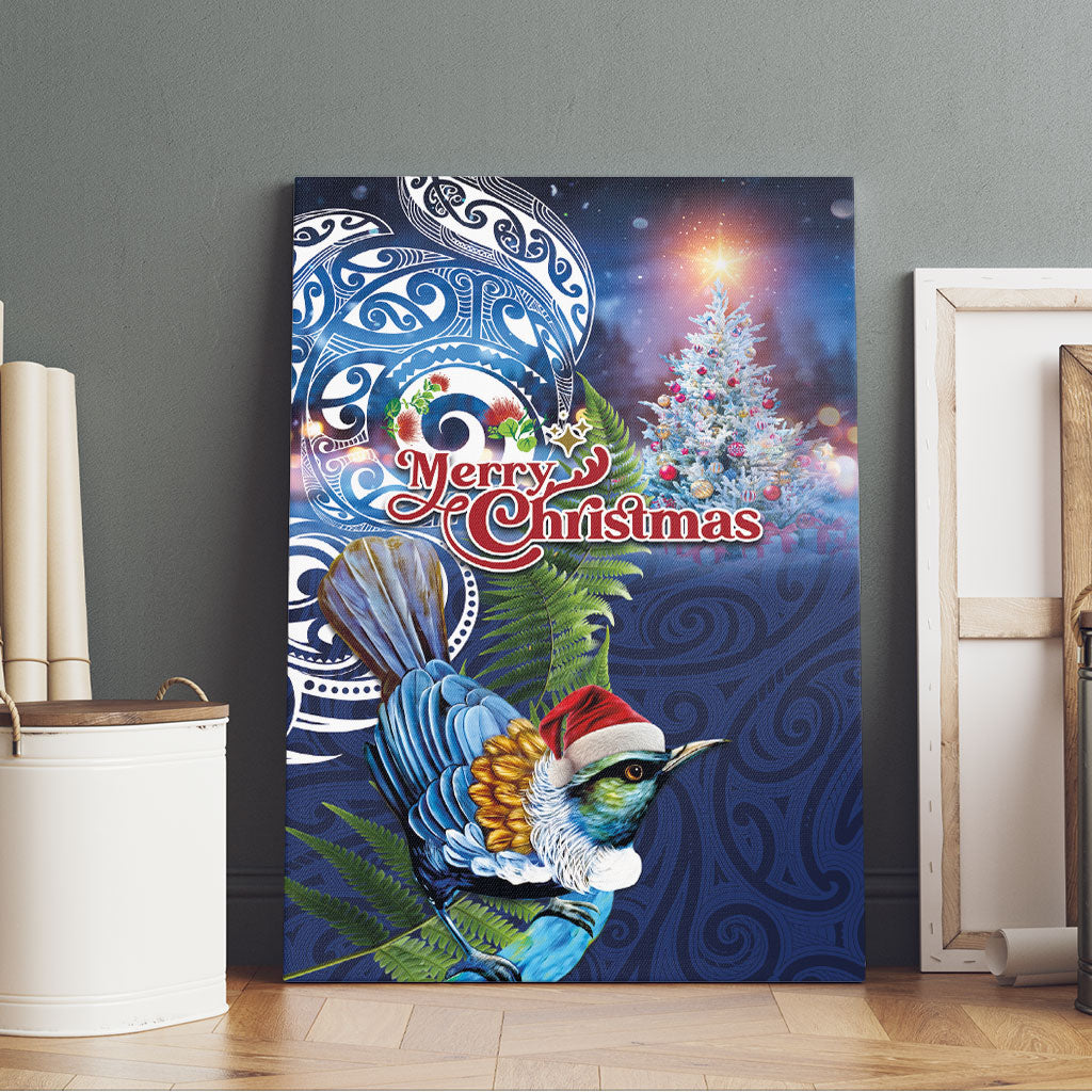 New Zealand Merry Christmas Canvas Wall Art Maori Tribal Pattern with Xmas Tui Bird