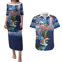New Zealand Merry Christmas Couples Matching Puletasi and Hawaiian Shirt Maori Tribal Pattern with Xmas Tui Bird