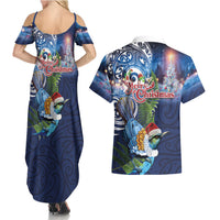 New Zealand Merry Christmas Couples Matching Summer Maxi Dress and Hawaiian Shirt Maori Tribal Pattern with Xmas Tui Bird