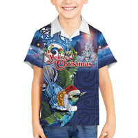 New Zealand Merry Christmas Family Matching Mermaid Dress and Hawaiian Shirt Maori Tribal Pattern with Xmas Tui Bird